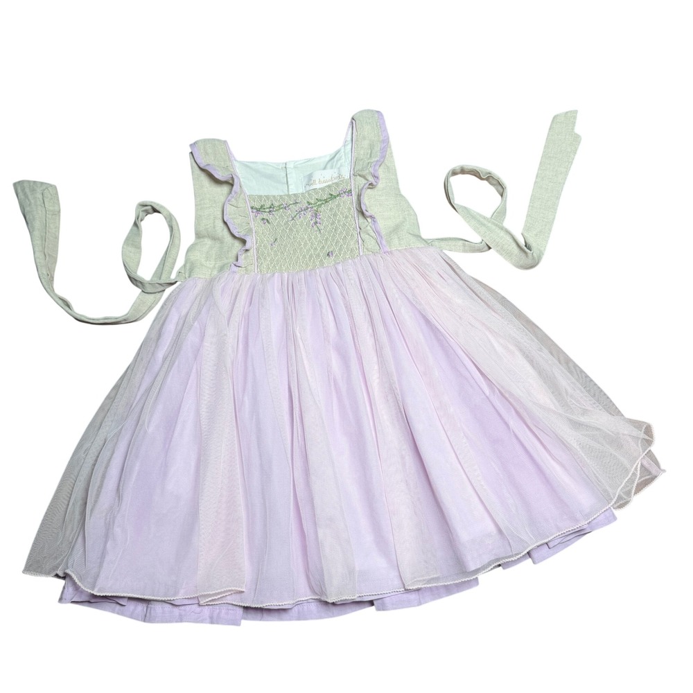 Well‎ Dressed Wolf Lilac Wisteria 4T Dress Linen Smocked Tulle Boutique Fairy